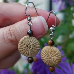 NEW Artisan Tigers Eye Dangle Earrings Clay Silver Handmade Gemstone Crystal